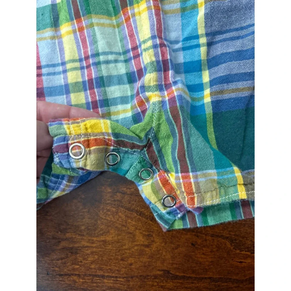 Ralph Lauren Baby Boy Plaid Romper Multicolor Cotton Snap Bottom 9M